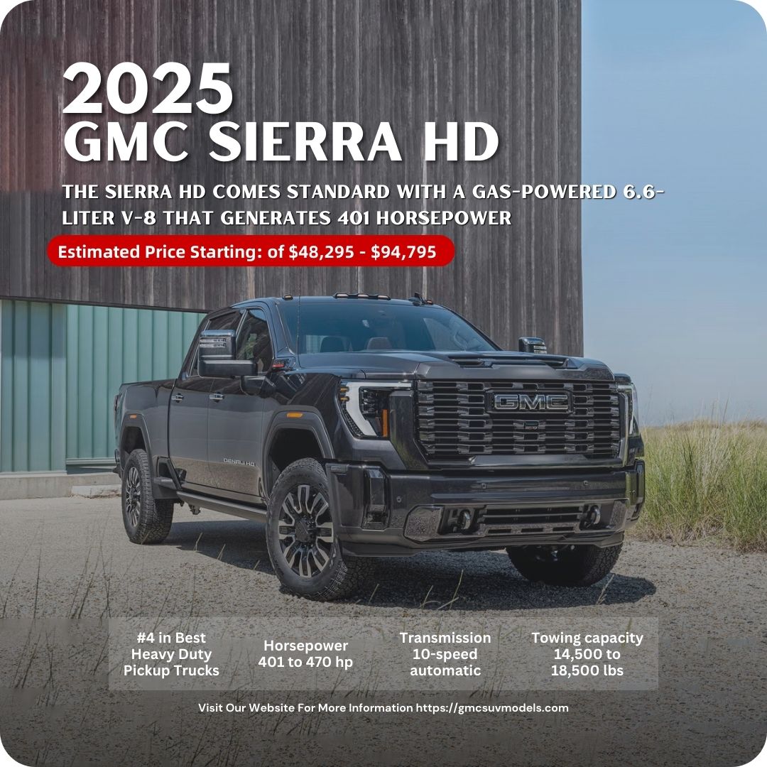 2025 GMC Sierra HD: Square-jawed rugged styling, tows like a beast, can be optioned to scandalous levels of luxury. 2025 GMC Sierra HD